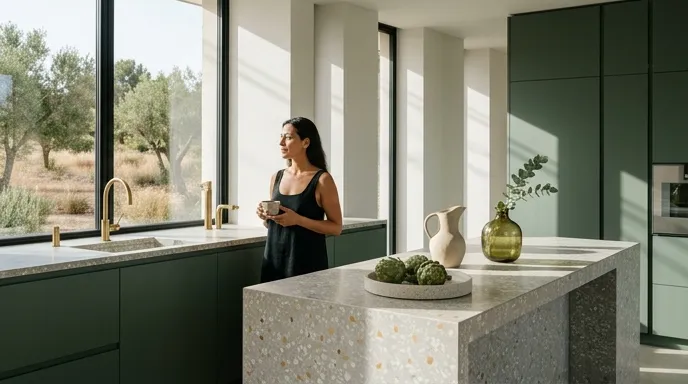 Cocina de diseño vanguardista en Bogotá con iluminación escenográfica